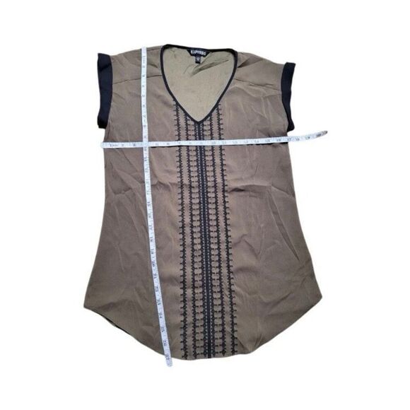 EXPRESS Women's Olive Green Black Cap Sleeve Chiffon Blouse Size XS - Picture 5 of 5